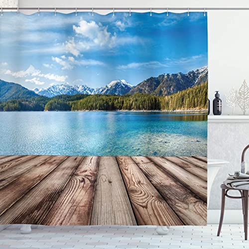 Duschvorhang 120x200, 3D Drucken Blick Auf den Bergfluss See Shower Curtains Textil Anti Schimmel Wasserdicht Duschvorhänge Badewanne Stoff Polyester Waschbar Lang Vorhang mit 8 Haken von SSCDDC