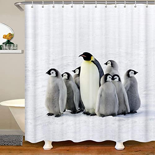 Duschvorhang 120x200 3D Drucken Tierischer Pinguin, Shower Curtains Textil Anti Schimmel Wasserdicht Duschvorhänge Badewanne Stoff Polyester Waschbar Lang Vorhang mit 8 Haken von SSCDDC