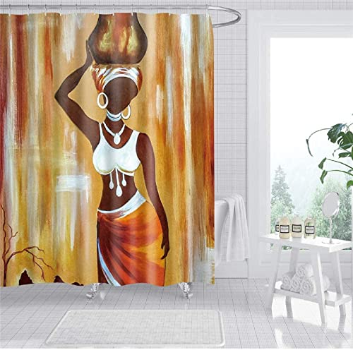 Duschvorhang 120x200 Afrika， 3D Drucken Stammesfrauen Shower Curtains Textil Anti Schimmel Wasserdicht Duschvorhänge Badewanne Stoff Polyester Waschbar Lang Vorhang mit 8 Haken von SSCDDC