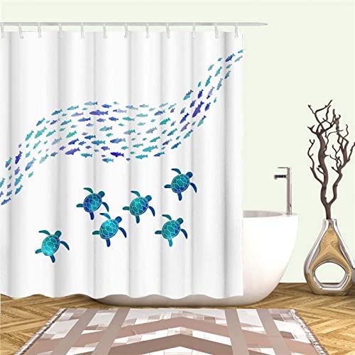 Duschvorhang 120x200 Blau, 3D Drucken Meeresschildkröte Shower Curtains Textil Anti Schimmel Wasserdicht Duschvorhänge Badewanne Stoff Polyester Waschbar Lang Vorhang mit 8 Haken von SSCDDC