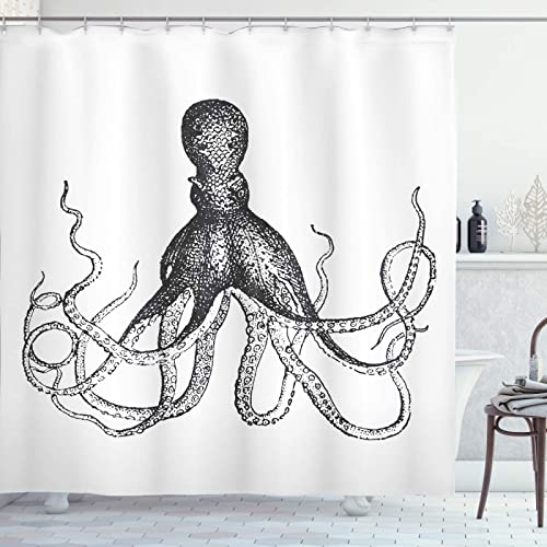 Duschvorhang 120x200 Grau, 3D Drucken Handgezeichneter Oktopus Shower Curtains Textil Anti Schimmel Wasserdicht Duschvorhänge Badewanne Stoff Polyester Waschbar Lang Vorhang mit 8 Haken von SSCDDC