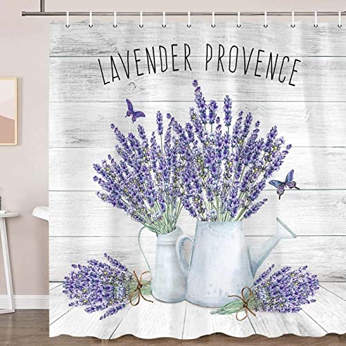 Duschvorhang 120x200 Lila Lavendel, 3D Drucken Pflanze Shower Curtains Textil Anti Schimmel Wasserdicht Duschvorhänge Badewanne Stoff Polyester Waschbar Lang Vorhang mit 8 Haken von SSCDDC