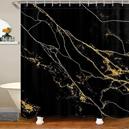 Duschvorhang 120x200 Schwarzer Goldener Marmor, 3D Drucken Shower Curtains Textil Anti Schimmel Wasserdicht Duschvorhänge Badewanne Stoff Polyester Waschbar Vorhang mit 8 Haken von SSCDDC