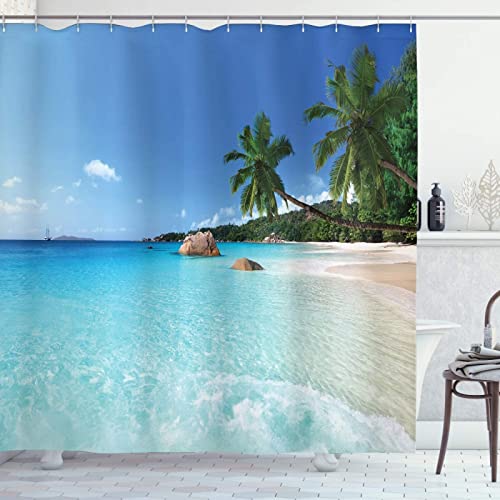 Duschvorhang 120x200 Tropischer Strand, 3D Drucken Hawaii Shower Curtains Textil Anti Schimmel Wasserdicht Duschvorhänge Badewanne Stoff Polyester Waschbar Lang Vorhang mit 8 Haken von SSCDDC