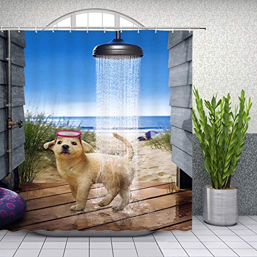 Duschvorhang 180x180 Lustiger Hund， 3D Drucken Tier Shower Curtains Textil Anti Schimmel Wasserabweisend Duschvorhänge Badewanne Stoff Polyester Waschbar Lang Vorhang mit 12 Haken von SSCDDC