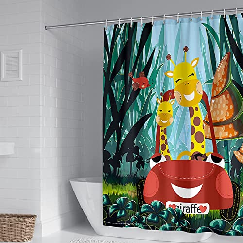 Duschvorhang 180x200 Karikatur， 3D Drucken Giraffe Shower Curtains Textil Anti Schimmel Wasserabweisend Duschvorhänge Badewanne Stoff Polyester Waschbar Lang Vorhang mit 12 Haken von SSCDDC