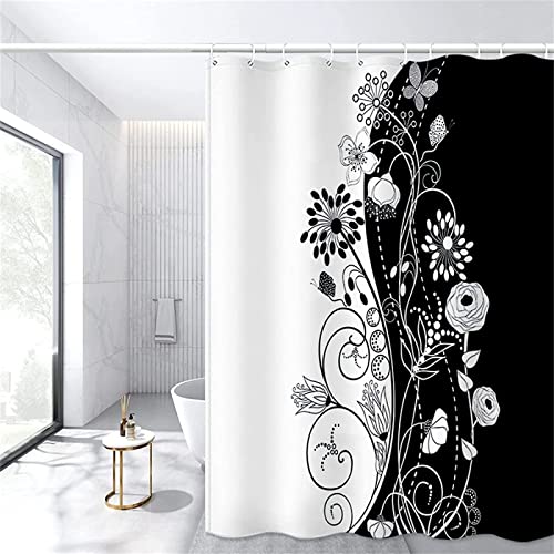 Duschvorhang 180x200 Schwarz Und Weiß, 3D Drucken Saflor Club Shower Curtains Textil Anti Schimmel Wasserdicht Duschvorhänge Badewanne Stoff Polyester Waschbar Lang Vorhang mit 12 Haken von SSCDDC