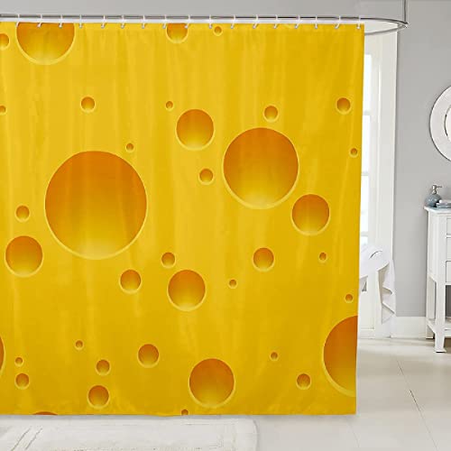 Duschvorhang 240x200 Gelb， 3D Drucken Runden Shower Curtains Textil Anti Schimmel Wasserdicht Duschvorhänge Badewanne Stoff Polyester Waschbar Lang Vorhang mit 12 Haken von SSCDDC