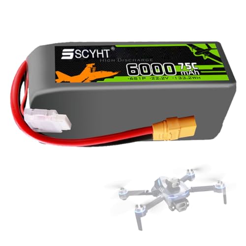 SSCYHT 22,2 Volt Lipo-Akku 6S 22,2 V 7000 mAh 5300 mAh 6000 mAh Lithium-Akku 22,2 V Ersatzakkus mit XT90-Anschluss für 50 W – 155,4 W Motor-Kit,22.2v6000mah 1pack von SSCYHT