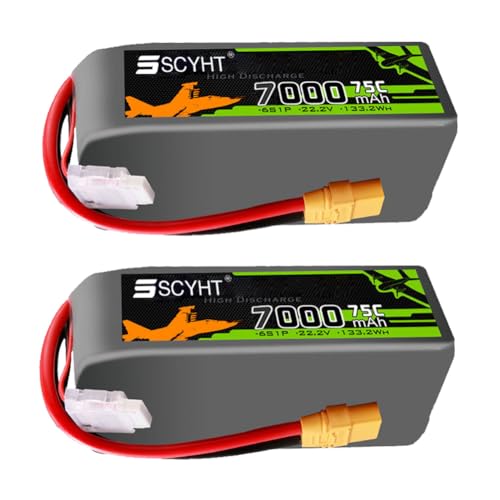 SSCYHT 22,2 Volt Lipo-Akku 6S 22,2 V 7000 mAh 5300 mAh 6000 mAh Lithium-Akku 22,2 V Ersatzakkus mit XT90-Anschluss für 50 W – 155,4 W Motor-Kit,22.2v7000mah 2pack von SSCYHT