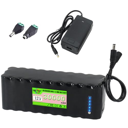 SSCYHT Lithium-Ionen-Akku 12 V 20 Ah 25 Ah 30 Ah wiederaufladbarer Akku 12 V Lithium-Batterien für Werbeleuchtkasten mit Ladegerät und Adapter für 50 W – 360 W Motor-Kit,12v30ah von SSCYHT