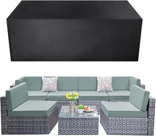 Abdeckung for Gartenmöbel aus Korbgeflecht, 420D Oxford-Stoff mit PVC-Futter, Abdeckung for Gartensofa, Tisch und Stuhlset(350*145*90cm) von SSDDLZEQ