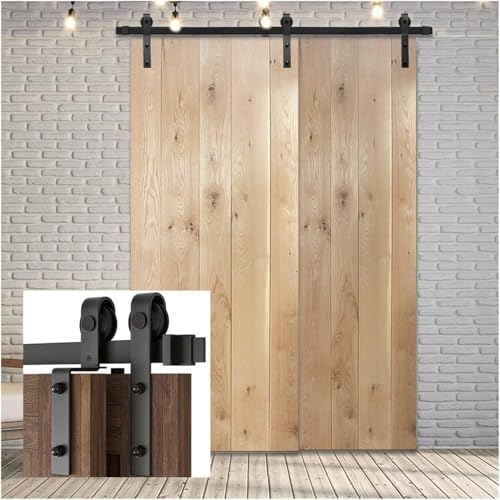 Barn Door Hardware Kit Bypass Sliding Wood Barn Door Hardware Kit Closet Sliders Rollers For Double Doors(2.44m) von SSDDLZEQ