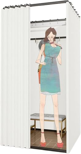 SSDDLZEQ Mall Office Temporärer Lagerraum Bekleidungsgeschäft Umkleidezimmer Mobile Schiene Privatsphäre Trennwand Display Rack mit Vorhang-Set (100 x 100 x 200 cm) von SSDDLZEQ