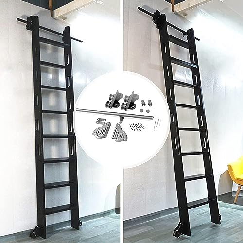 SSDDLZEQ Push-Pull-Hardware Rustikale Schwarze Bibliotheks-Rollschiene (ohne Leiter), einziehbare Push-Pull-Rollenschiene aus rundem Rohr for Mobile Leitern(3.3ft/100cm Track Kit) von SSDDLZEQ