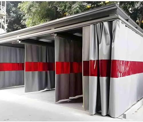 Schweißerschutzwände - Wärmedämmung, Industrie-Schweißervorhänge mit roten transparenten Fenstern, flammhemmende Schweißerdecken for Werkstätten(10X3 M/32.8x9.8 ft) von SSDDLZEQ