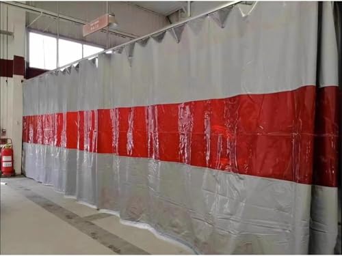 Silikonbeschichtete Decke mit roten Sichtscheiben, feuerhemmende Abschirmmatte for industrielle Trennwände in Maschinenräumen, Werkstätten, Schneidemaschinen(7.5X2.5M) von SSDDLZEQ