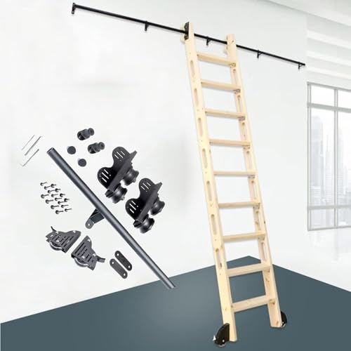 Sliding Barn Door Kits Rolling Sliding Ladder Hardware, Telescopic Rolling Ladder Hardware Library Full Track Sets(500cm(16.4 ft) Track) von SSDDLZEQ