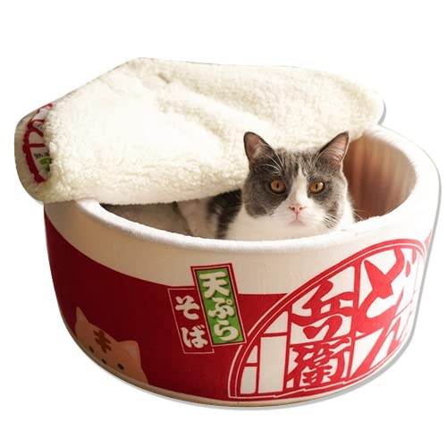 SSDH Katzennest, sofortige Nudelform, Katzenhaus, Katzensofa, niedliches und bequemes Haustier-Katzenhaus, abnehmbares, geeignet für kleine Katzen und Hunde (L, Rot) von SSDH