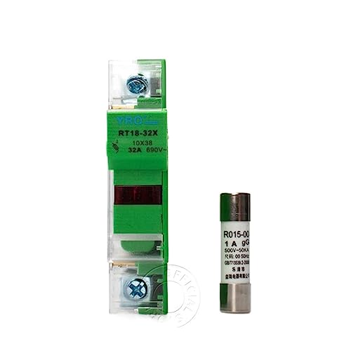 AC 1Sets 1P Bunte Sicherungssockel 690V mit 10x38MM Flinker Keramiksicherungskern 0.5A 1A 2A 3A 4A 5A 6A 8A 10A 16A 20A 25A 32A RO15(Green-1sets Fuse and Base,2A) von SSDXFJZR