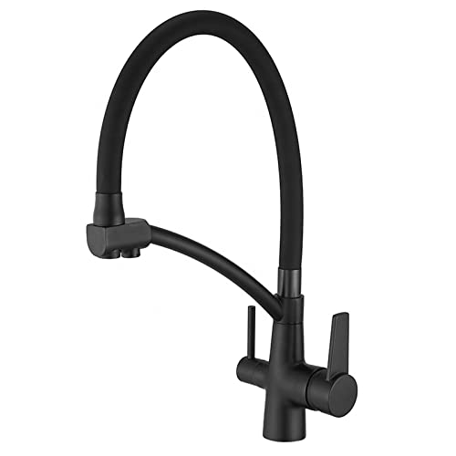 Ausziehbare Küchenarmatur mit Trinkwasserauslass, 360° drehbar, für kalte und heiße Küche, Mischbatterie, Messing, Doppelgriff, 3-in-1-Wasserfilter-Wasserfilter, Reiniger-Armaturen, Schwarz (Nero) von SSDXFJZR