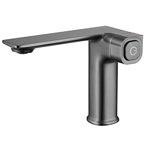 Badezimmer-Temperaturspeicher, Waschbeckenarmatur mit Druckknopfschalter, Einhebelmischbatterie für heißes und kaltes Waschbecken, massives Messing, kreativer Waschtischarmatur, grau, kurz (grau, kurz Badezimmer-Temperaturspeicher, Waschbeckenarmatur mit Druckknopfschalter, Einhebelmischbatterie für heißes und kaltes Waschbecken, massives Messing, kreativer Waschtischarmatur, grau, kurz (grau, kurz von SSDXFJZR