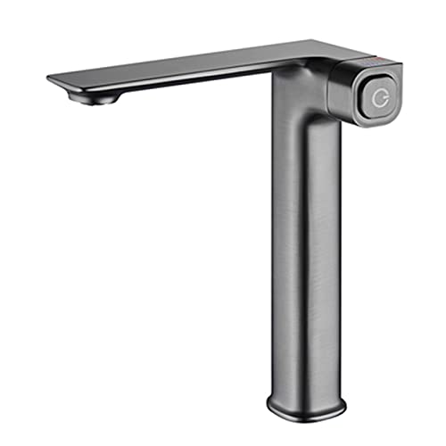 Badezimmer-Temperaturspeicher, Waschbeckenarmatur mit Druckknopfschalter, Einhebelmischbatterie für heißes und kaltes Waschbecken, massives Messing, kreativer Waschtischarmatur, grau, kurz (grau, hoch Badezimmer-Temperaturspeicher, Waschbeckenarmatur mit Druckknopfschalter, Einhebelmischbatterie für heißes und kaltes Waschbecken, massives Messing, kreativer Waschtischarmatur, grau, kurz (grau, hoch von SSDXFJZR