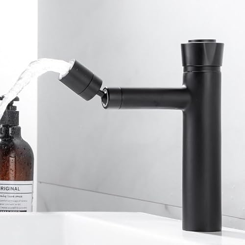 Badezimmer-Waschbeckenarmatur, 360 Grad drehbar, Thermostat-Wasserhahn, Chrom/Schwarz, Druckschalter, konstante Temperatur, Badezimmer-Mischbatterie (Stil 2, Schwarz) von SSDXFJZR