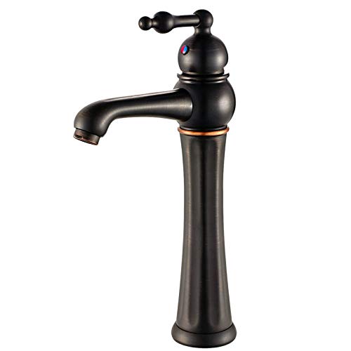 Badezimmer-Waschtischarmaturen, Antik-Bronze-Messing, Badezimmer-Mischbatterie, Kalt- und Warmwasser-Spültischarmaturen, Einhebel-Kran (Schwarzöl, L) von SSDXFJZR