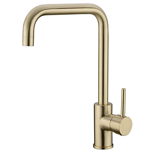 Gebürstete Gold Küchenarmatur 360 Grad schwenkbar Hochbogen Küchenspüle Wasserhahn Einhandgriff 304 Edelstahl Warm- und Kaltwasser Küchenarmatur von SSDXFJZR