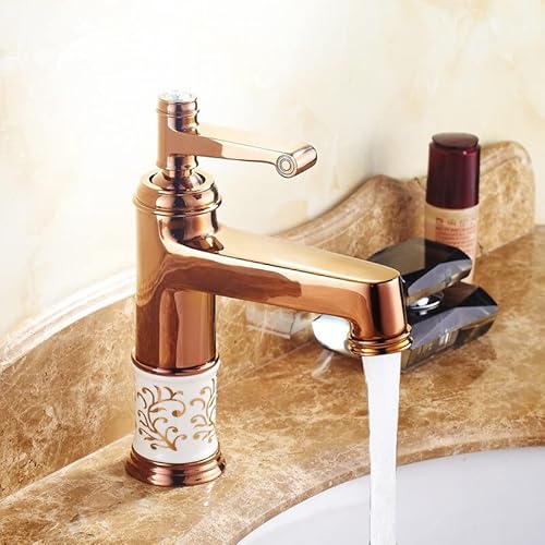 Goldenes Finish Badezimmer Waschbecken Wasserhahn Einhandmischer Wasserhahn Kran Wasserhahn Antikes Messing Heißes Kaltwasser Deck montiert von SSDXFJZR