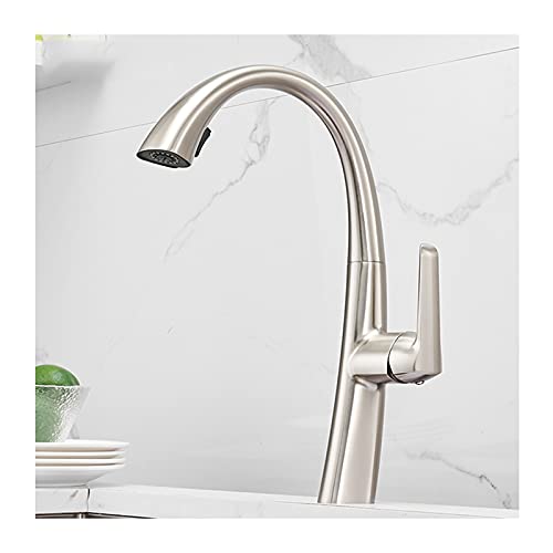 Küchenarmaturen, Messing, Einhebel-Küchenspüle, mit Doppelfunktion, herausziehbarer Sprühkopf, 360 Grad drehbar, kaltes und heißes Wasser, Küchenmischbatterie, Chrom (gebürstetes Nickel) von SSDXFJZR