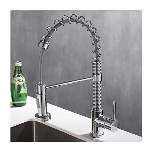 Küchenarmaturen, kommerzielle massive Messing-Feder-Küchenspüle, Wasserhahn mit Doppelfunktion, ausziehbarer Sprühkopf, Einhandgriff, dehnbar, Heiß- und Kaltmischbatterie, Schwarz (Cromo) von SSDXFJZR