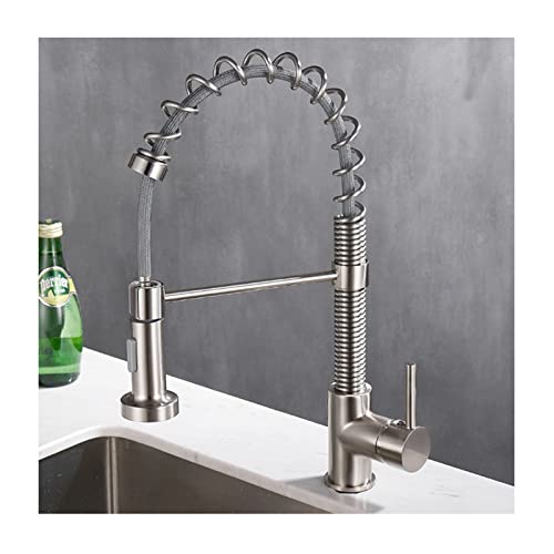Küchenarmaturen, kommerzielle massive Messing-Feder-Küchenspüle, Wasserhahn mit Doppelfunktion, ausziehbarer Sprühkopf, Einhandgriff, dehnbar, Heiß- und Kaltmischbatterie, Schwarz (gebürstet) von SSDXFJZR