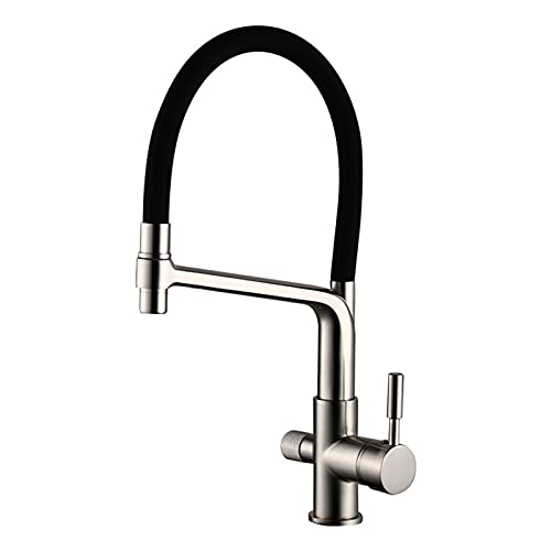 Küchenspüle, multifunktional, schwenkbar, Trinkwasserhahn mit schwarzem Silikonschlauch, hoher Lichtbogen, massives Messing, Doppelgriff, Kalt- und Warmwasser-Mischbatterie, Filterreiniger-Wasserhahn Küchenspüle, multifunktional, schwenkbar, Trinkwasserhahn mit schwarzem Silikonschlauch, hoher Lichtbogen, massives Messing, Doppelgriff, Kalt- und Warmwasser-Mischbatterie, Filterreiniger-Wasserhahn von SSDXFJZR