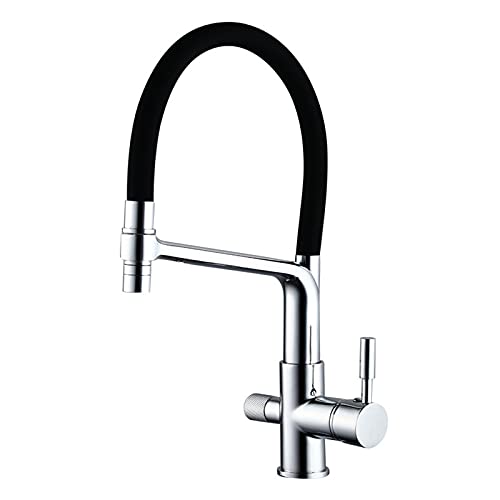 Küchenspüle, multifunktional, schwenkbar, Trinkwasserhahn mit schwarzem Silikonschlauch, hoher Lichtbogen, massives Messing, Doppelgriff, Kalt- und Warmwasser-Mischbatterie, Filterreiniger-Wasserhahn Küchenspüle, multifunktional, schwenkbar, Trinkwasserhahn mit schwarzem Silikonschlauch, hoher Lichtbogen, massives Messing, Doppelgriff, Kalt- und Warmwasser-Mischbatterie, Filterreiniger-Wasserhahn von SSDXFJZR