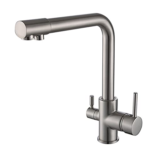 Küchenwasserfilter, Wasserhahn, Trinkwasser, drehbar, Doppelgriff, Küchenspüle, Haushalt, multifunktional, Mischbatterie, Filterreiniger, Wasserhahn, schwarz (gebürstet) von SSDXFJZR
