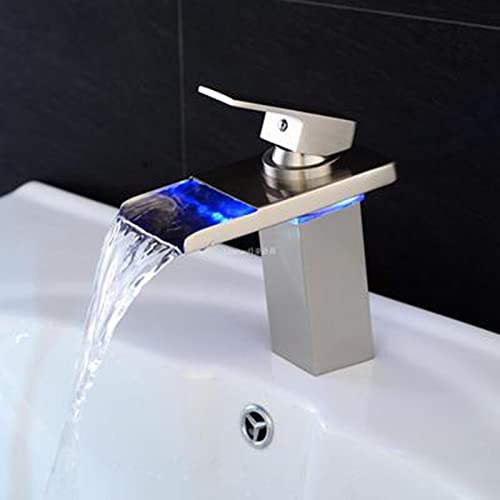 LED-Waschtischarmaturen, weißes Messing, Wasserfall, Waschbecken, Einhandloch, Deck, Vintage-Stil, Warm- und Kaltmischbatterien, Kran (Nickel) von SSDXFJZR