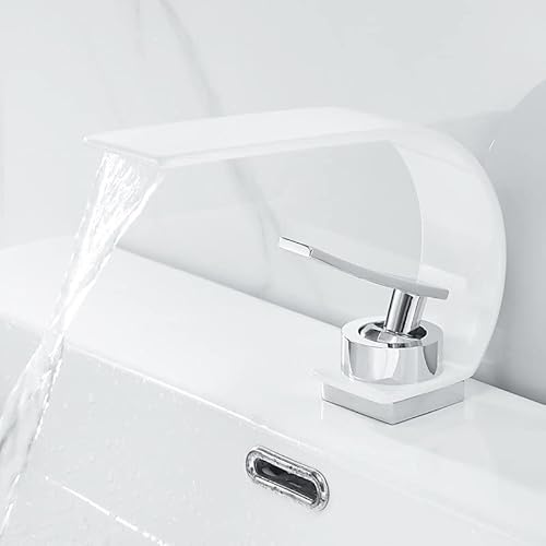 Moderner Waschtischarmatur aus Messing, Schwarz/Chrom/Weiß, Einhandmischbatterie für heiße und kalte Mischbatterie (weiß) von SSDXFJZR