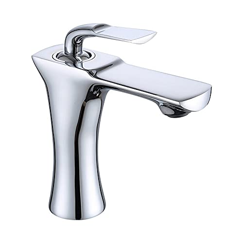 Nordic Style Badezimmer-Waschtischarmatur aus Kupfer, Warm- und Kaltmischer, gebürstetes Gold/Schwarz/Chrom, WC-Wasserhahn (Chrom kurz) von SSDXFJZR