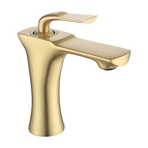 Nordic Style Badezimmer-Waschtischarmatur aus Kupfer, Warm- und Kaltmischer, gebürstetes Gold/Schwarz/Chrom, WC-Wasserhahn (gebürstetes Gold, kurz) von SSDXFJZR