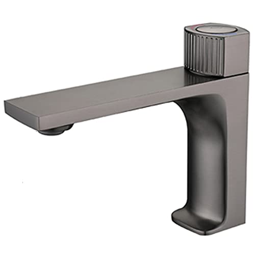 Thermostatischer Waschbeckenarmatur mit Druckknopfschalter, massives Messing, Warm- und Kaltwasser-Mischbatterie, Einloch-WC-Waschtischarmatur, Grau (Grau) von SSDXFJZR