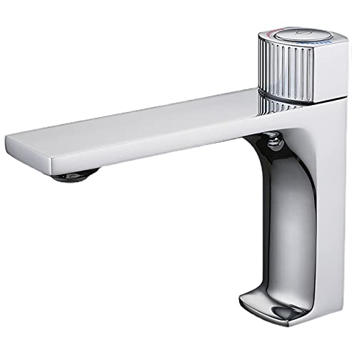 Thermostatischer Waschbeckenarmatur mit Druckknopfschalter, massives Messing, Warm- und Kaltwasser-Mischbatterie, Einloch-WC-Waschtischarmatur, Grau (Silber) von SSDXFJZR