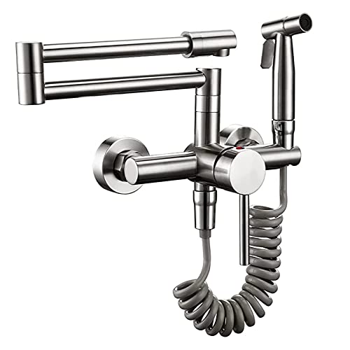 Topffüller, Wandmontage, Küchenarmatur mit Sprüher, Messing, Einhebelmischer, warm und kalt, Küchenarmatur, ausziehbarer Zwei-Loch-Bidet-Wasserhahn, gebürstet Topffüller, Wandmontage, Küchenarmatur mit Sprüher, Messing, Einhebelmischer, warm und kalt, Küchenarmatur, ausziehbarer Zwei-Loch-Bidet-Wasserhahn, gebürstet von SSDXFJZR
