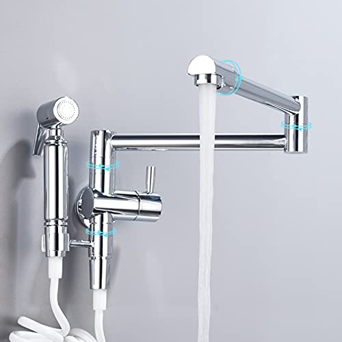 Topffüller, Wandmontage, einzelner Kaltwasserhahn mit Seitensprüher, Messing, Einhandgriff, zusammenklappbar, Küchenspüle, Wasserhahn mit Doppelgelenk-Schwenkarm, Schwarz (Cromo) von SSDXFJZR