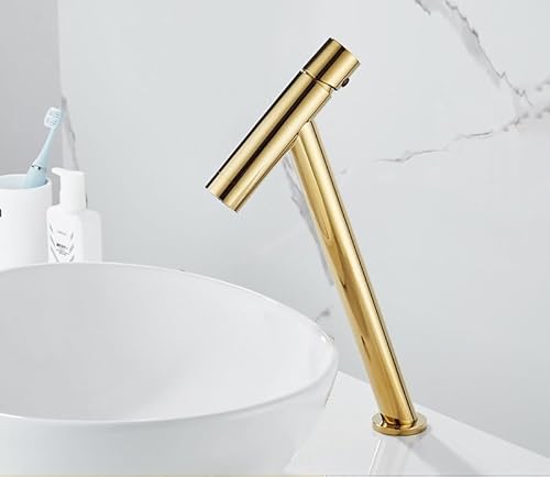 Waschtischarmatur für Badezimmer, Badezimmer, Deckmontage, Kalt- und Warmmischbatterie, Einhandmischer, Waschtischarmatur, Kran, Roségold/Gold (Gold lang) von SSDXFJZR