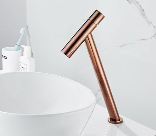 Waschtischarmatur für Badezimmer, Badezimmer, Deckmontage, Kalt- und Warmmischbatterie, Einhandmischer, Waschtischarmatur, Kran, Roségold/Gold (Roségold lang) von SSDXFJZR