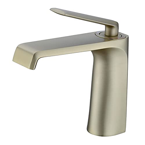 Wasserfall-Badezimmer-Einhebel-Mischbatterie aus massivem Messing, für heißes und kaltes Wasser, Einloch-WC-Gefäß, Waschtischarmatur, Schwarz (gebürstetes Gold) von SSDXFJZR
