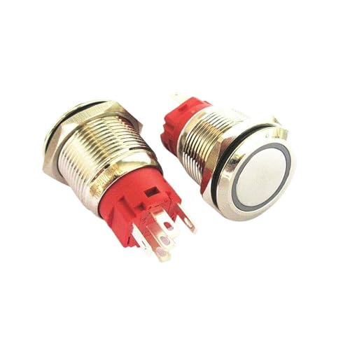 1PCS 19MM metall taste netzteil selbst-reset-schalter selbst-locking runde wasserdichte punkt schalter 9V-24V 5A(Reset Ring Blue x1) von SSDZVTRE