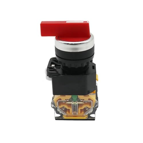 LA38 Rast-/Moment-Wahlschalter, 2NO, Drehschalter mit drei Positionen, DPST, 4 Schrauben, 10 A, 400 V, Netzschalter EIN/AUS, rot, grün, schwarz, 3 Positionen(Red long handle,Lock) von SSDZVTRE